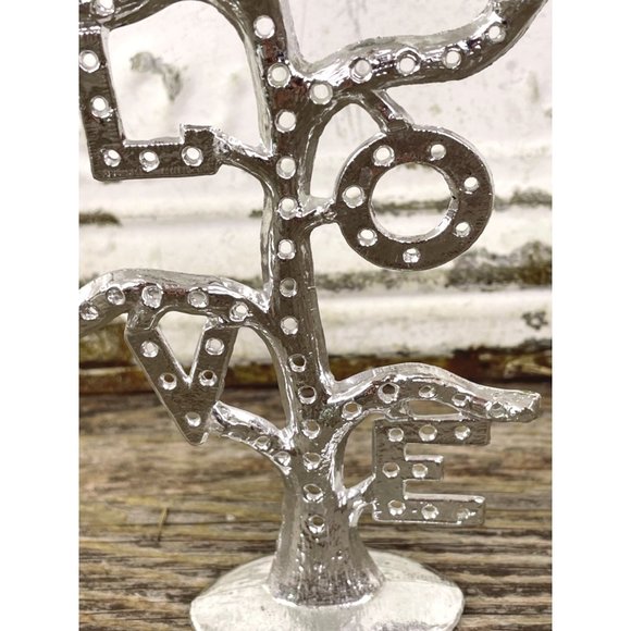 Vintage 1970s Torino Earring Holder Stand Hippy LOVE Silvertone - Picture 3 of 7